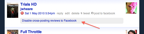 Disable cross-posting reviews to Facebook